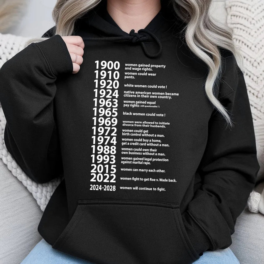 Feminist History Hoodie | Women's Rights Timeline Graphic Print | Premium Cotton-Blend Pullover | Empowering Feminist Gift for Women & Activists