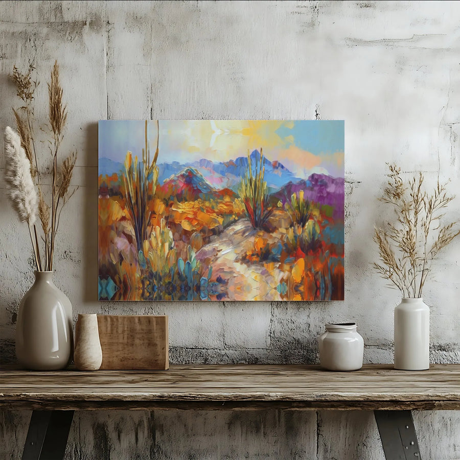 Desert Landscape Canvas Wall Art | Vibrant Impressionist Painting Print | Premium Gallery Wrapped Canvas | Southwestern Living Room Decor Gift