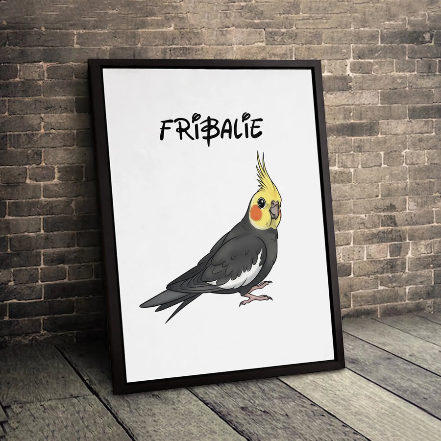 Cockatiel Bird Canvas Art | Cute Parrot Cartoon Wall Decor | Premium 1.25-Inch Gallery Wrap Print | Whimsical Pet Lover Gift