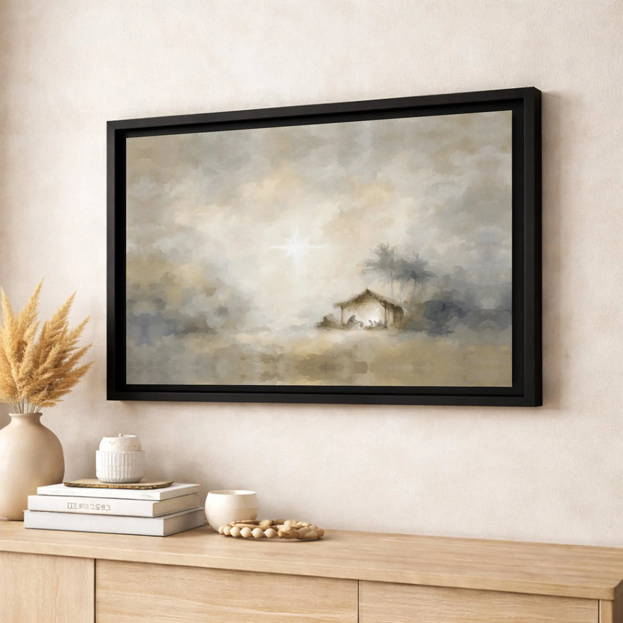 Watercolor Nativity Scene Canvas | Star of Bethlehem Wall Art | Premium 1.25-Inch Gallery Wrap | Christmas Religious Home Decor Gift