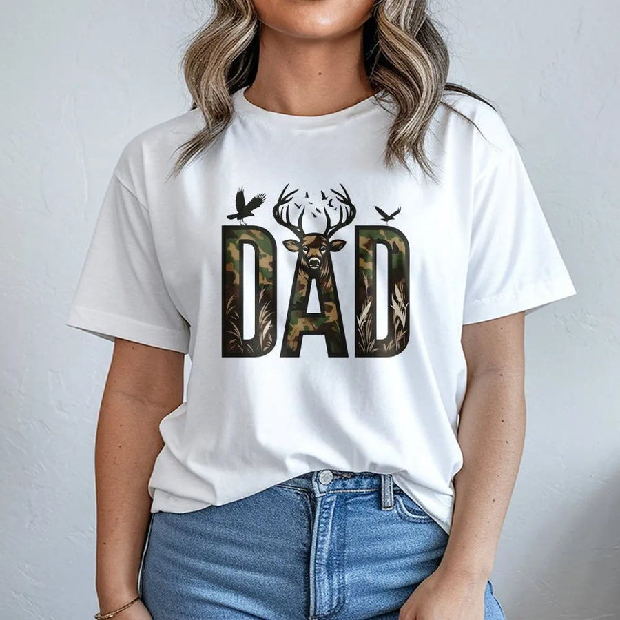 Deer Hunting Dad T-Shirt | Best Buckin Dad Ever Camo Graphic | Soft Cotton Blend Pullover | Father's Day Gift for Hunter