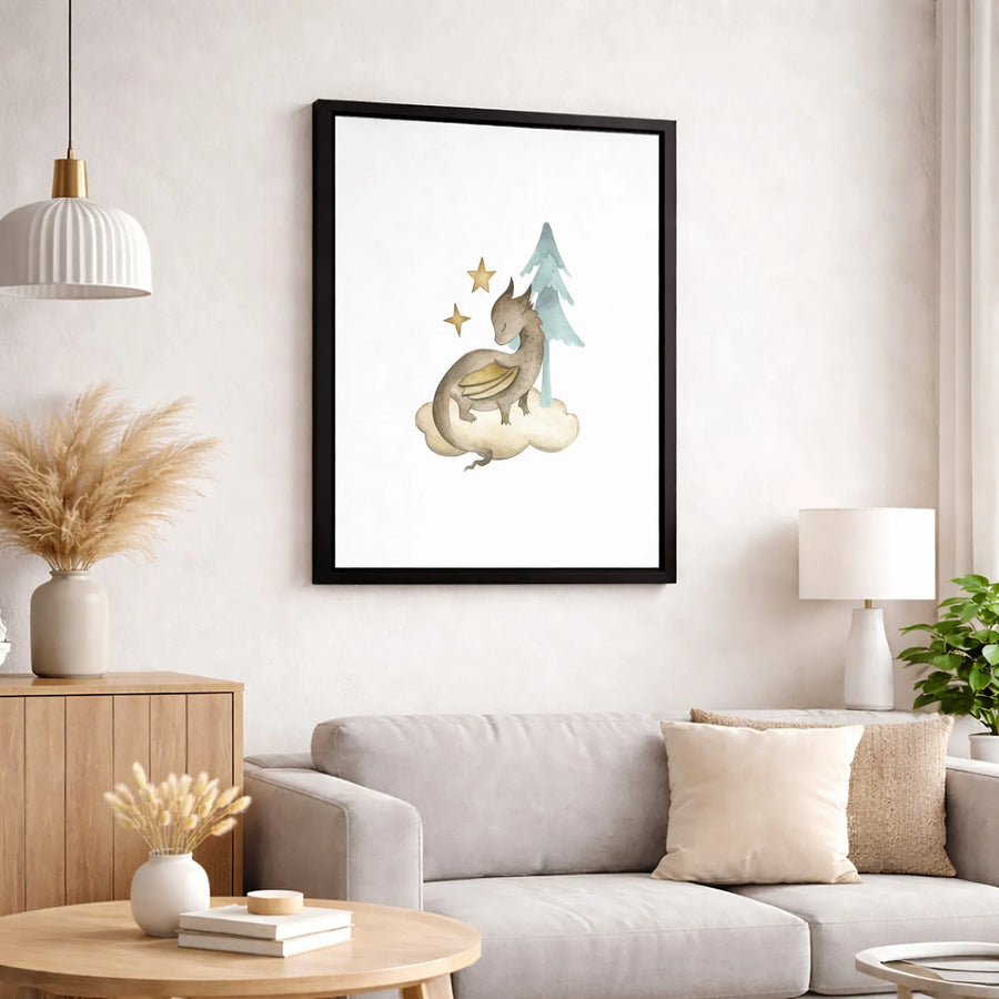 Baby Dragon Wall Art Canvas | Watercolor Sleeping Fantasy Creature | Premium Gallery Wrapped Print | Nursery Decor Gift For Kids