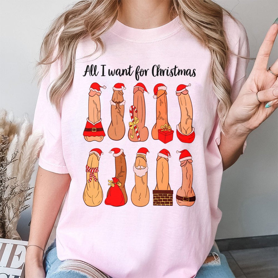 All I Want For Christmas Naughty Shirt | Adult Humor Holiday Graphic Tee | 100% Cotton Premium Soft | Funny Gag Gift For Men Women Secret Santa