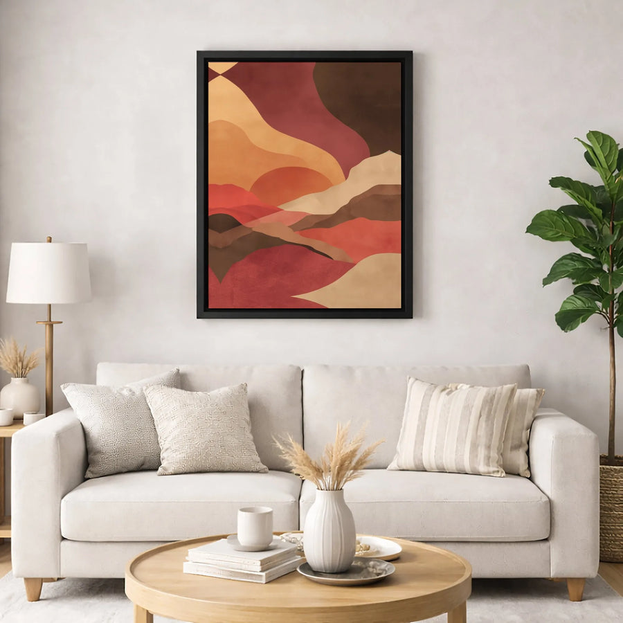 Abstract Mountain Landscape Canvas Wall Art | Mid Century Modern Sunset Decor | Premium Fade-Resistant Gallery Print | Earthy Tones Home Office Decor