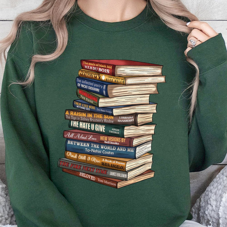 Black History Month Sweatshirt | Iconic Literature Book Stack Design | Cotton Blend Comfort | Educational Gift for Readers and Teachers