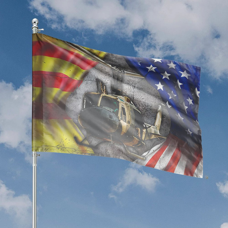 Military Vietnam Veteran Flag | Huey Helicopter Patriotic Design | Premium Weather-Resistant Polyester | Gift for Veterans and Military History Buffs