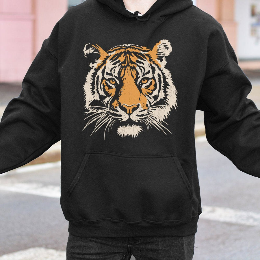 Vintage Tiger Hoodie | Retro Wild Cat Graphic Print | Premium Cotton-Blend Pullover | Wildlife Lover Gift for Men and Women