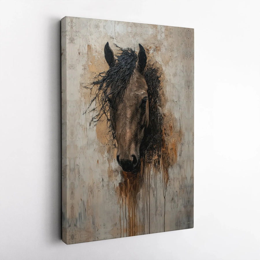 Horse Wall Art Canvas | Rustic Abstract Textured Equestrian Portrait | Premium Gallery Wrapped Decor | Modern Farmhouse Home Office Gift