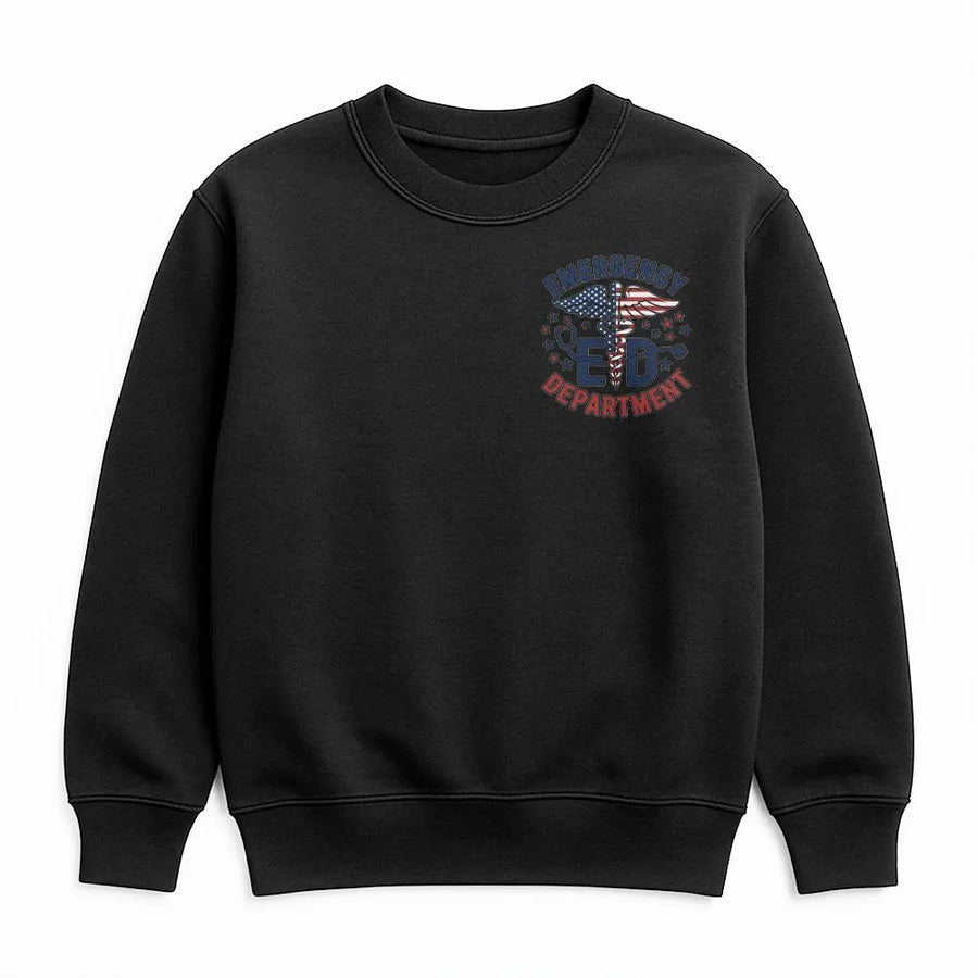 Emergency Department Sweatshirt | Patriotic American Flag Caduceus Graphic | Premium Cotton Tee | Gift for ER Doctor Nurse EMT