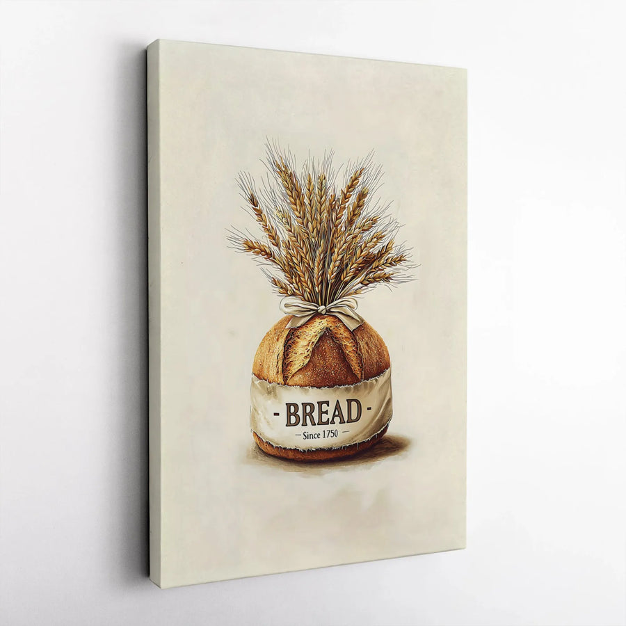Bread Bakery Wall Art | Rustic Wheat Loaf Illustration | Premium Gallery Canvas | Kitchen Decor Gift for Baker