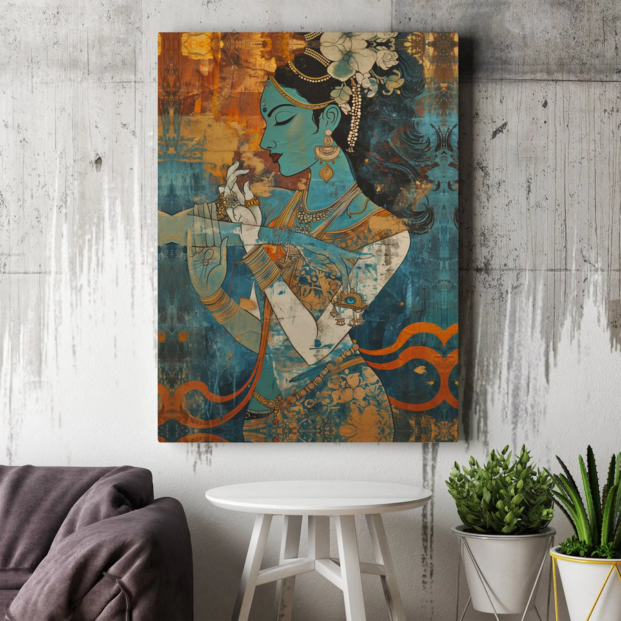 Krishna Flute Wall Art | Abstract Indian Deity Canvas Print | Premium Gallery Wrap Decor | Spiritual Zen Home Gift