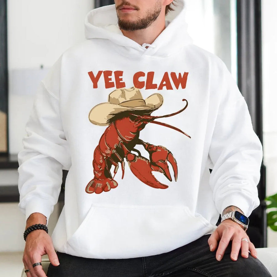 Yee Claw Hoodie | Funny Cowboy Crawfish Graphic | Premium Cotton Blend | Unique Southern Humor Gift for Men and Women