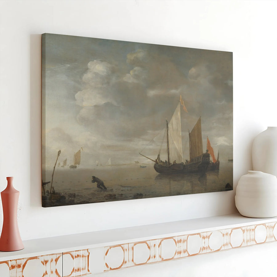 Vintage Seascape Canvas Wall Art | Dutch Golden Age Tall Ship Painting | Premium Gallery Wrapped Canvas | Nautical Home Decor Collector's Gift