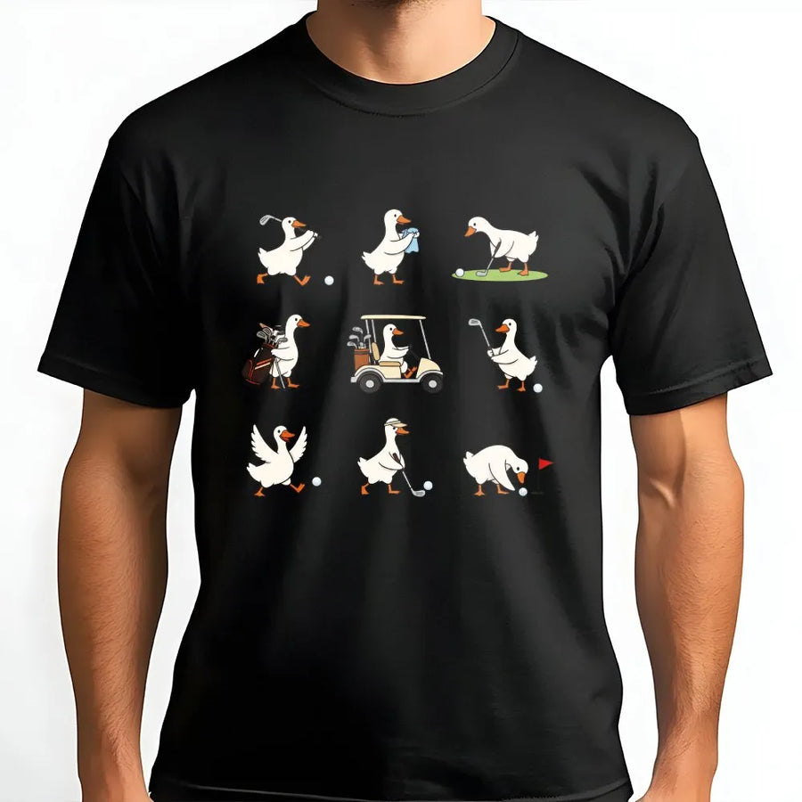 Funny Goose Golf T-Shirt | Whimsical Cartoon Geese Graphic Pullover | Soft Cotton-Blend Sweatshirt | Premium Gift for Golfer