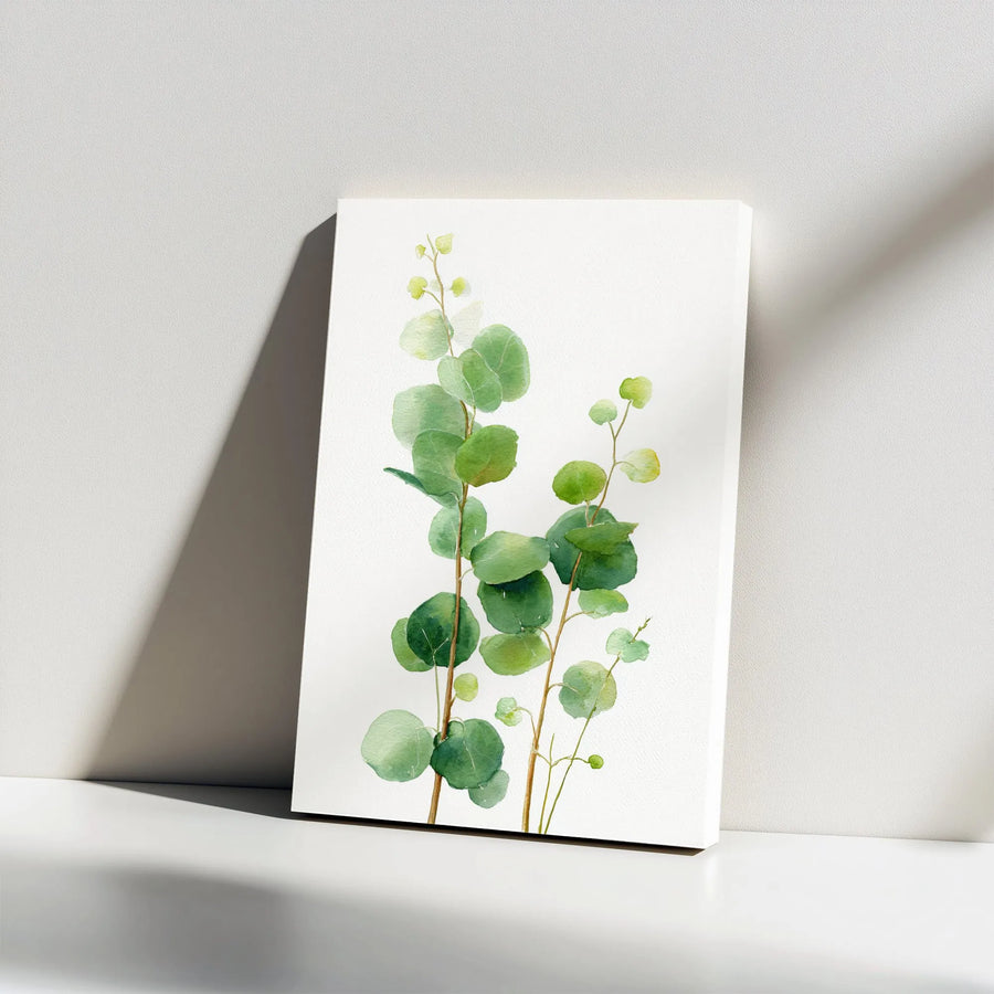 Eucalyptus Wall Art | Watercolor Botanical Leaf Print | Gallery Wrap Premium Canvas | Modern Home Office Decor Gift