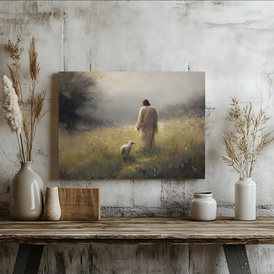 Jesus and Lamb Canvas Wall Art | Impressionist Good Shepherd Painting | Premium Gallery Wrapped Canvas | Christian Home Decor Gift