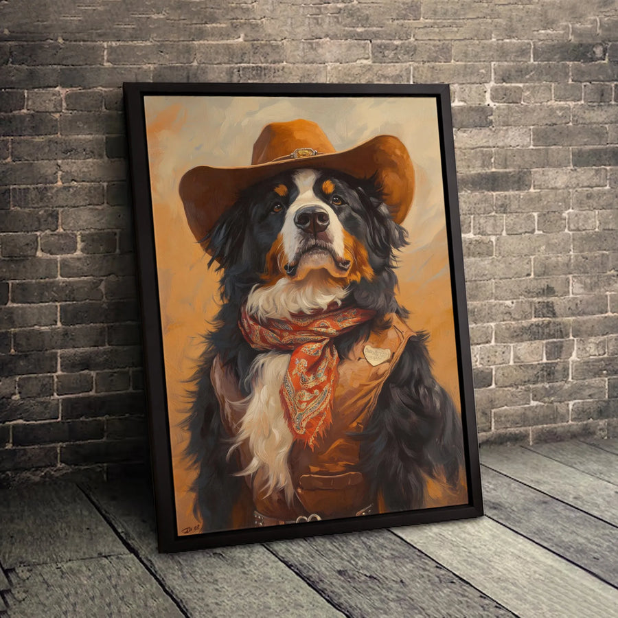Cowboy Bernese Mountain Dog Canvas | Western Pet Wall Art Portrait | Premium Fade-Resistant Print | Unique Dog Lover Gift