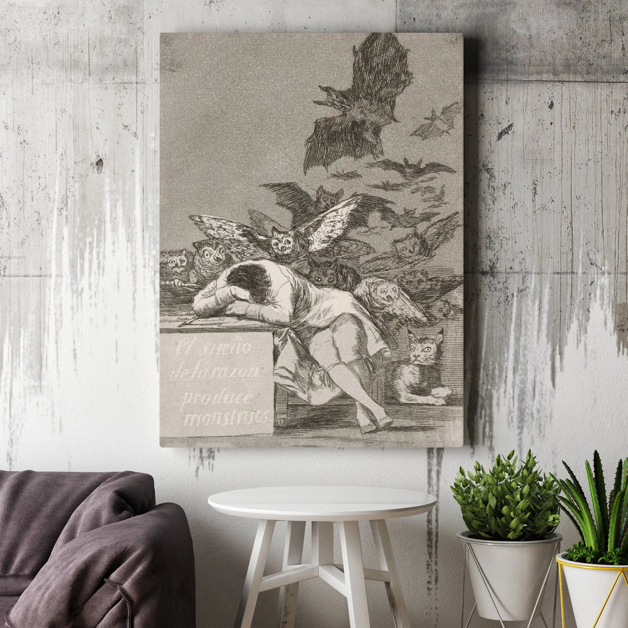 Goya The Sleep of Reason Produces Monsters Canvas | Famous Spanish Etching Reproduction | Premium Fade-Resistant Print | Collector's Dark Academia Wall Art Gift