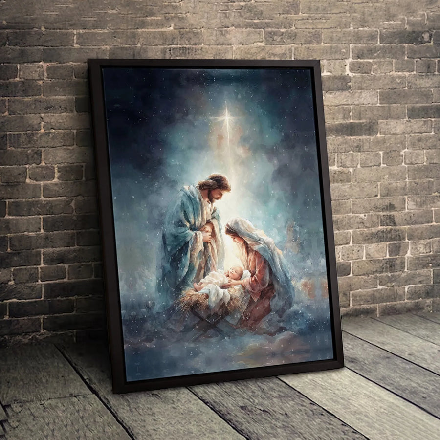 Nativity Scene Canvas Print | Holy Family Watercolor Art | Premium Gallery Wrapped Wall Decor | Christian Christmas Holiday Gift