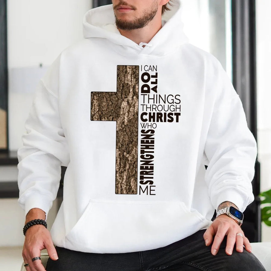 I Can Do All Things Through Christ Hoodie | Religious Scripture Cross Design | Premium Cotton Blend | Christian Faith Gift for Men and Women