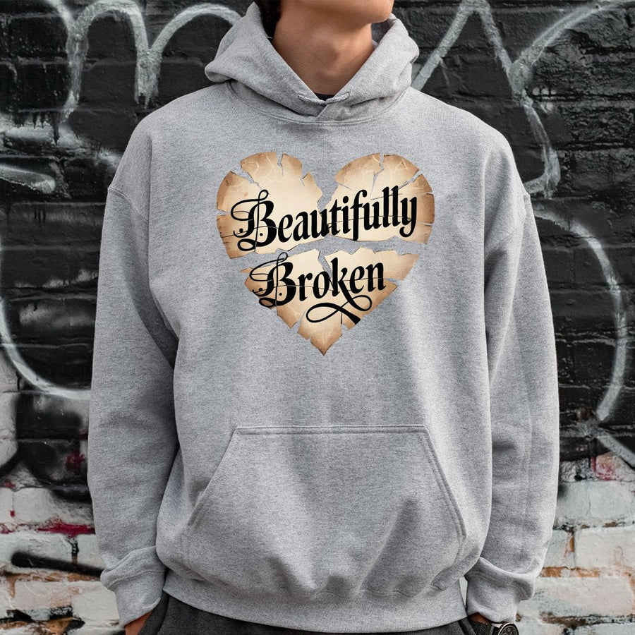 Beautifully Broken Heart Hoodie | Cracked Aesthetic Graphic Print | Soft Cotton-Poly Blend | Meaningful Gift For Her And Him