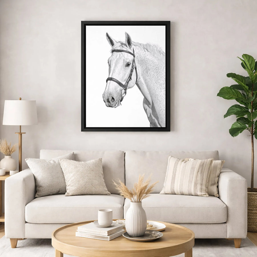 Horse Pencil Sketch Canvas | Elegant Equestrian Wall Art | Premium Fade-Resistant Print | Equestrian Gift for Horse Lovers