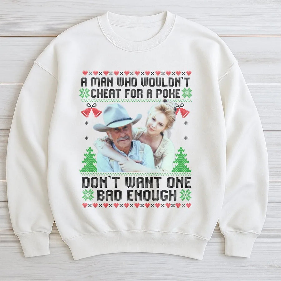 Funny Cowboy Christmas Sweatshirt | Western Quote Ugly Sweater Style | Premium Cotton Blend | Gift For Rancher Or Country Music Fan
