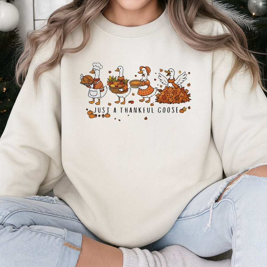 Thankful Goose Sweatshirt | Cute Fall Harvest Graphic | Cotton Blend Premium Crewneck | Funny Thanksgiving Outfit Gift For Women Men