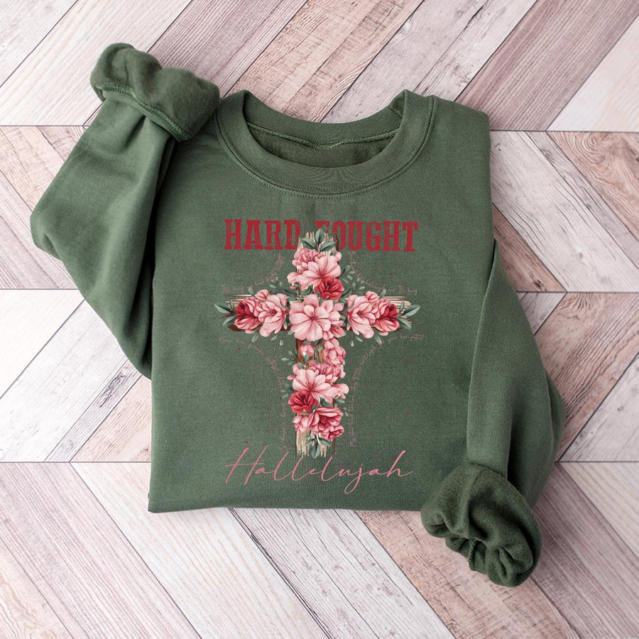 Floral Cross Sweatshirt | Faith-Based Hallelujah Graphic | Premium Cotton Blend | Inspirational Christian Gift for Women and Men