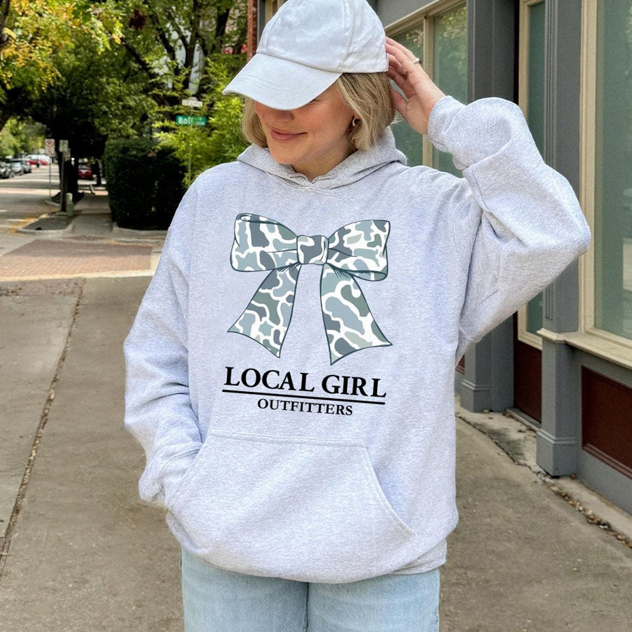 Camo Bow Hoodie | Trendy Girly Aesthetic Graphic Sweatshirt | Cotton Blend Premium Comfort | Cute Casual Apparel Gift For Women And Girls