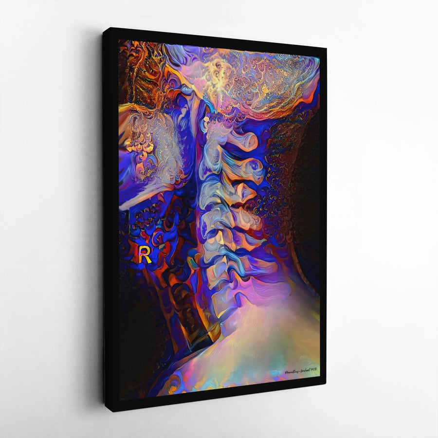 Cervical Spine Anatomy Canvas Art | Psychedelic Medical Illustration | Premium Gallery Wrap Wall Decor | Doctor Office or Neurology Gift