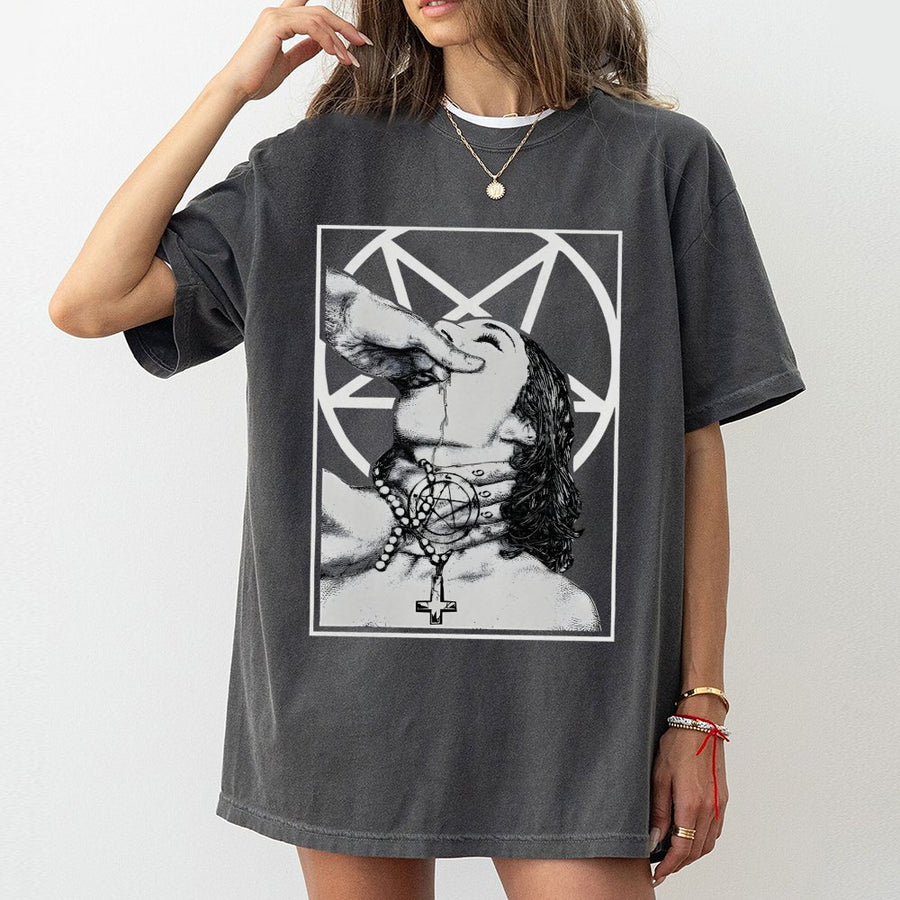 Occult Pentagram T-Shirt | Gothic Dark Aesthetic Graphic | 100% Cotton Premium Tee | Alternative Grunge Streetwear for Men and Women