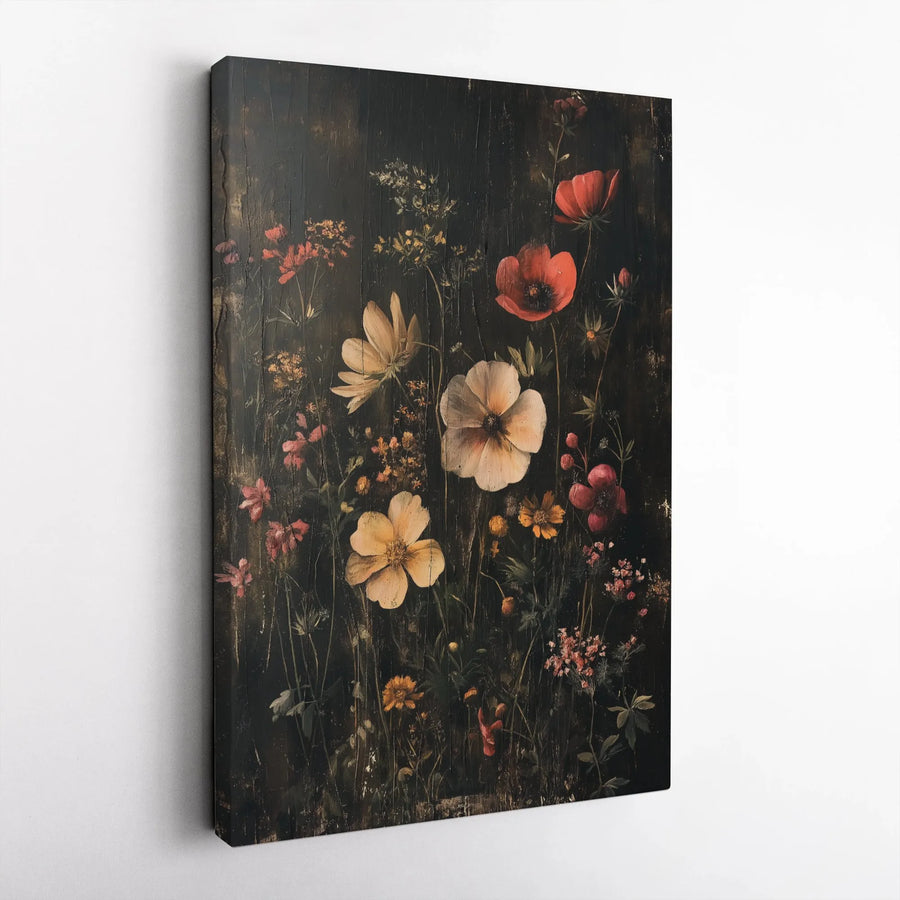 Dark Moody Floral Wall Art | Vintage Wildflower Oil Painting Print | Gallery-Quality Framed Canvas | Sophisticated Home Decor Gift