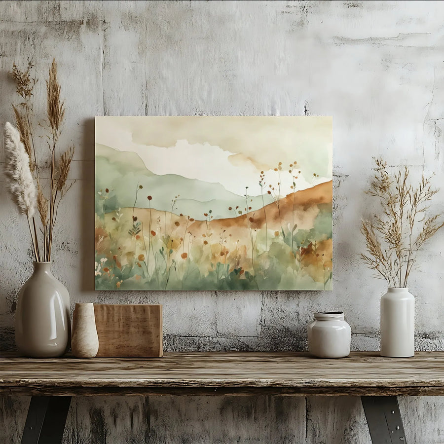 Abstract Wildflower Landscape Canvas | Watercolor Meadow Wall Art | Premium 1.25 Inch Gallery Wrap | Modern Nature Home Decor Gift