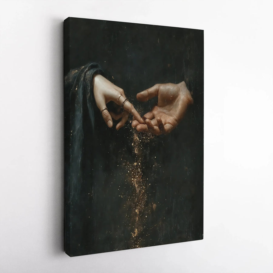 Touching Hands Canvas Print | Classical Art Style with Gold Dust | 1.25-Inch Gallery Wrap | Elegant Home and Office Wall Decor