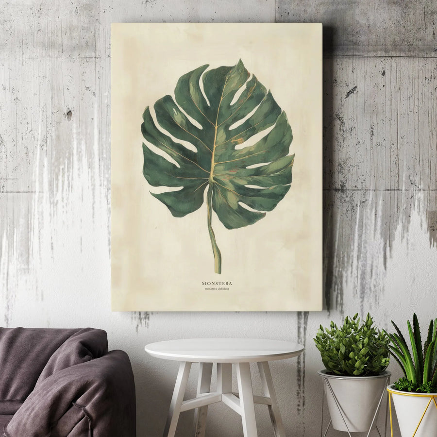 Monstera Deliciosa Canvas Art | Vintage Botanical Leaf Print | Gallery Quality 1.25 Inch Profile | Tropical Home Decor Wall Gift