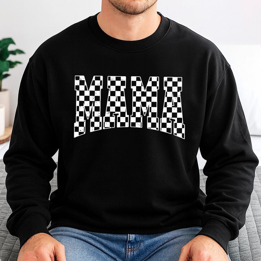 Mama Sweatshirt | Retro Checkered Varsity Font | Soft Cotton Blend | Trendy Gift for Mom New Mom Birthday Gift