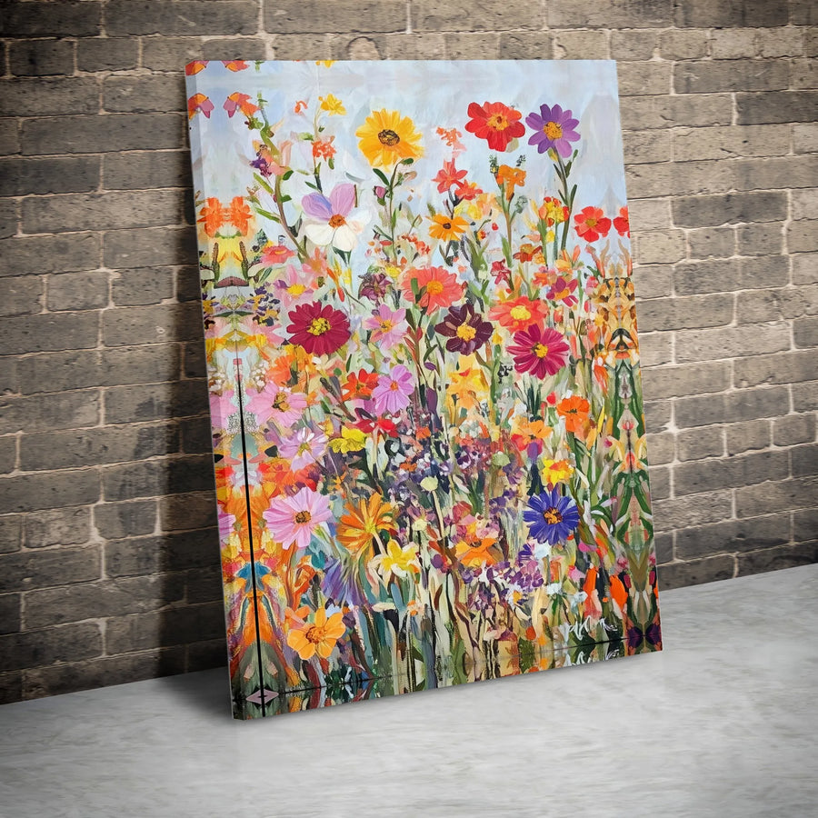 Wildflower Field Canvas Wall Art | Vibrant Botanical Meadow Painting | Gallery-Quality 1.25" Thick Print | Modern Living Room Decor
