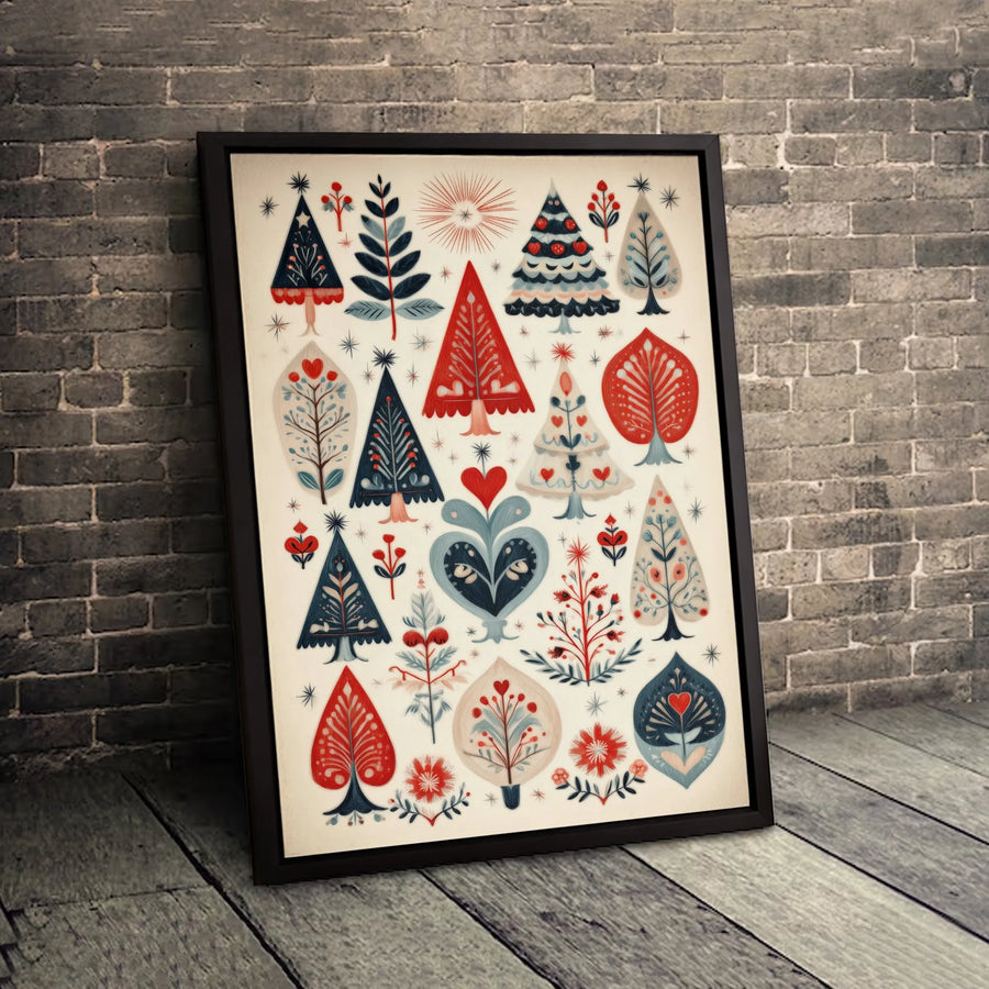 Scandinavian Folk Art Christmas Canvas Print | Festive Nordic Tree Pattern | Premium Gallery Wrapped Decor | Holiday Gift for Modern Home