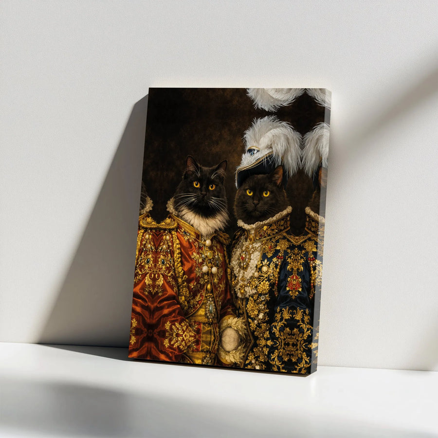 Royal Cat Portrait Canvas Wall Art | Vintage Anthropomorphic Cat Generals | Premium Frameless Canvas Print | Gift for Cat Lover