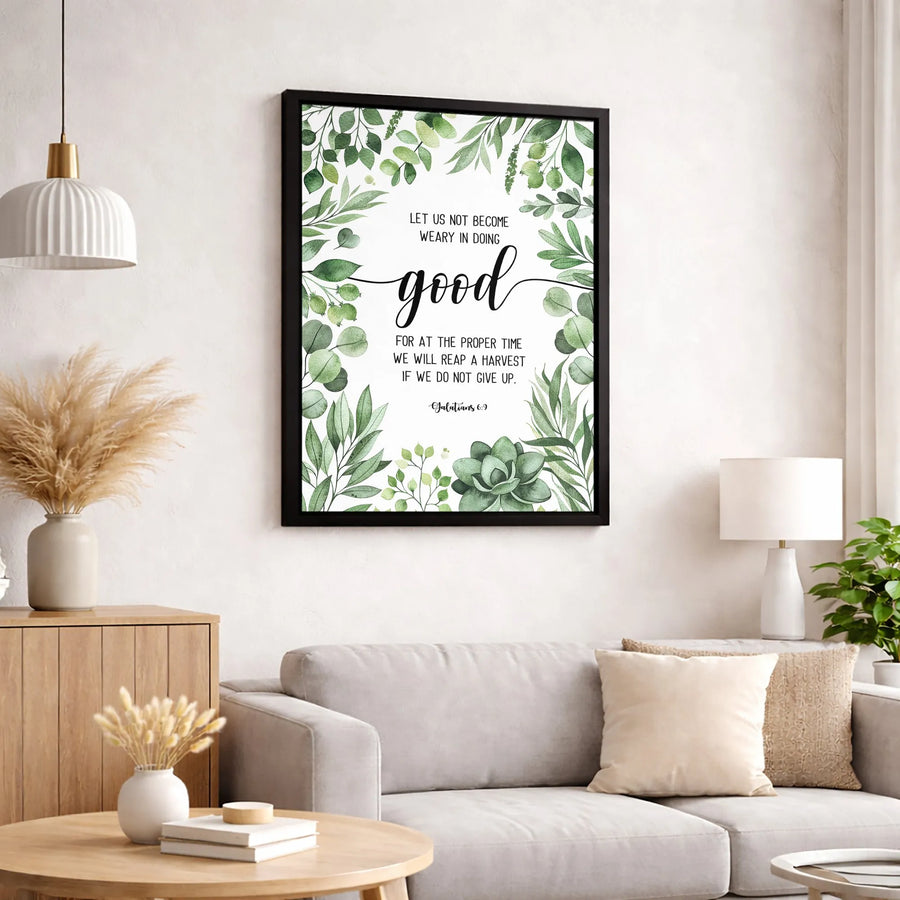 Galatians 6:9 Wall Art | Watercolor Botanical Scripture Canvas | Premium 1.25 Inch Gallery Wrap | Faithful Christian Home Decor Gift