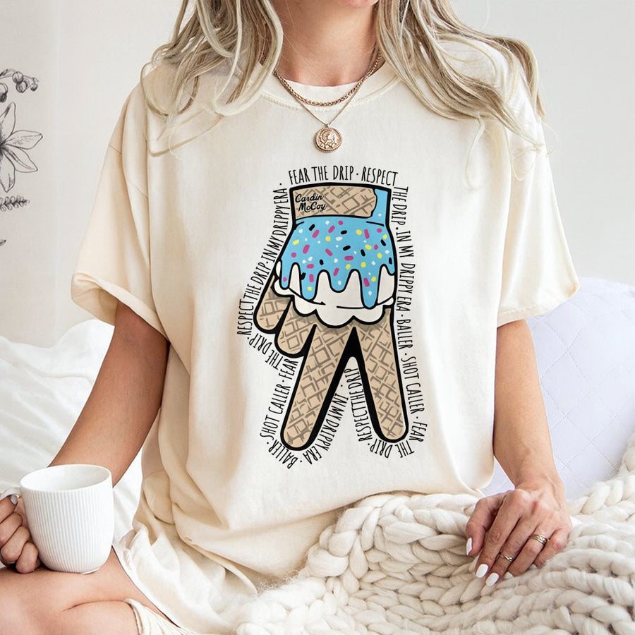 Baseball Drip Glove T-Shirt | Ice Cream Cone Waffle Pattern Graphic | Premium 100% Cotton | Gift for Baseball Players and Ballers