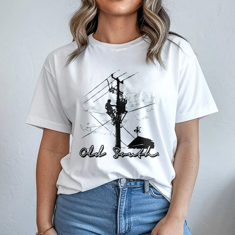 Lineman Graphic T-Shirt | Southern Power Utility Worker Design | Premium Soft Cotton Tee | Perfect Gift for Electrician or Powerline Tech
