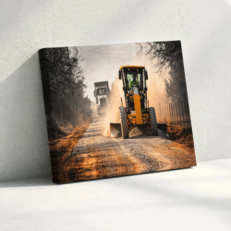 Motor Grader Canvas Print | Road Construction Photography Art | Premium Thick Gallery Wrap Canvas | Gift for Heavy Equipment Operator & Office Decor