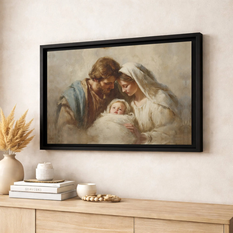 Holy Family Canvas Wall Art | Renaissance Style Nativity Print | Premium Gallery-Wrapped Decor | Christian Religious Gift for Home Office