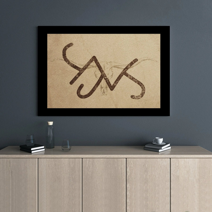 Western Ranch Brand Canvas Print | Steer Skull Silhouette Wall Art | Premium Gallery Wrapped Decor | Rustic Farmhouse Gift For Ranchers