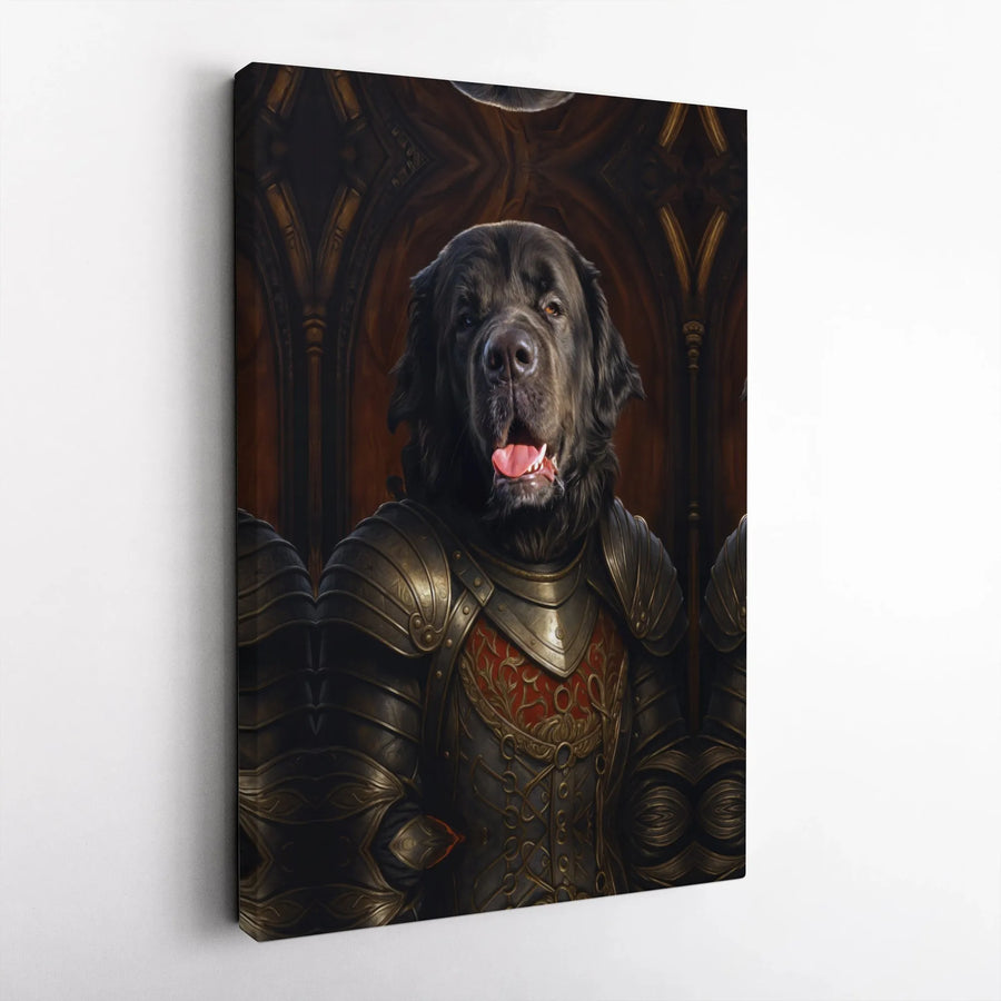 Newfoundland Dog Knight Portrait | Renaissance Warrior Armor Wall Art | Premium Gallery Wrapped Canvas | Unique Dog Lover Gift Home Decor