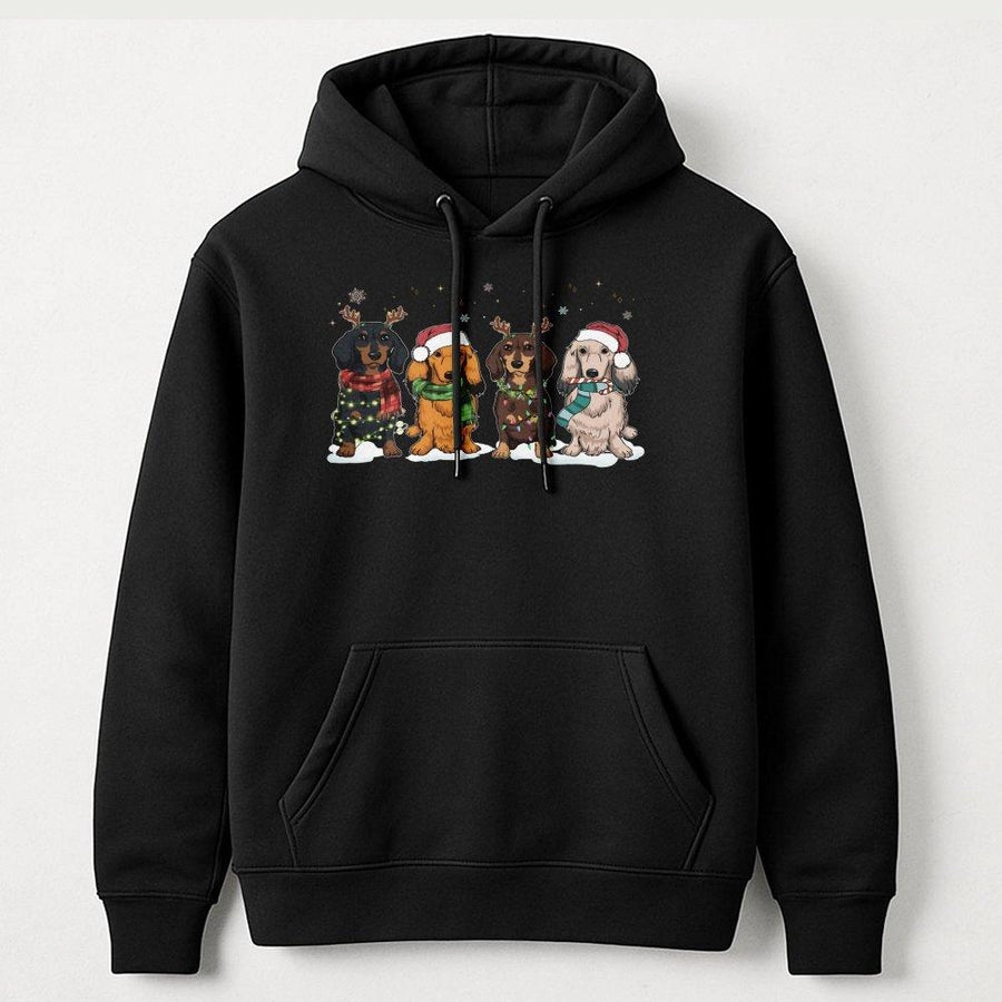 Dachshund Christmas Hoodie | Festive Wiener Dog Holiday Graphic | Cotton Blend Premium Sweatshirt | Cute Gift for Dog Mom and Lovers