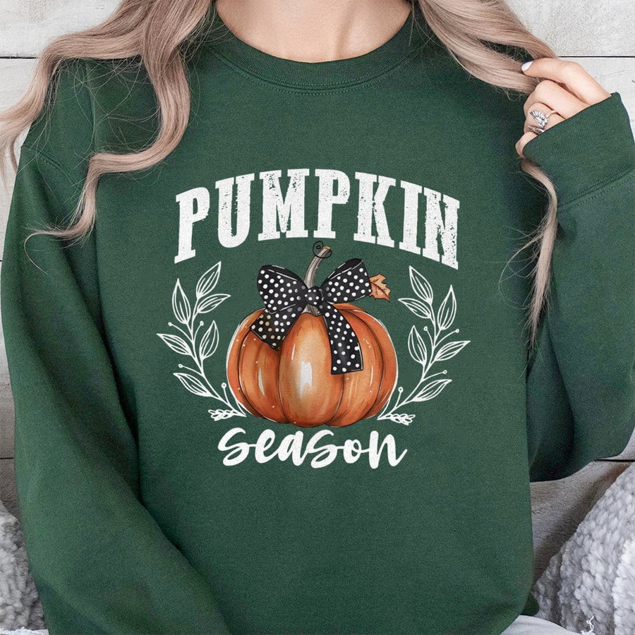 Pumpkin Season Sweatshirt | Coquette Aesthetic Bow Design | Soft Cotton Blend Fall Apparel | Trendy Autumn Crewneck Gift for Her