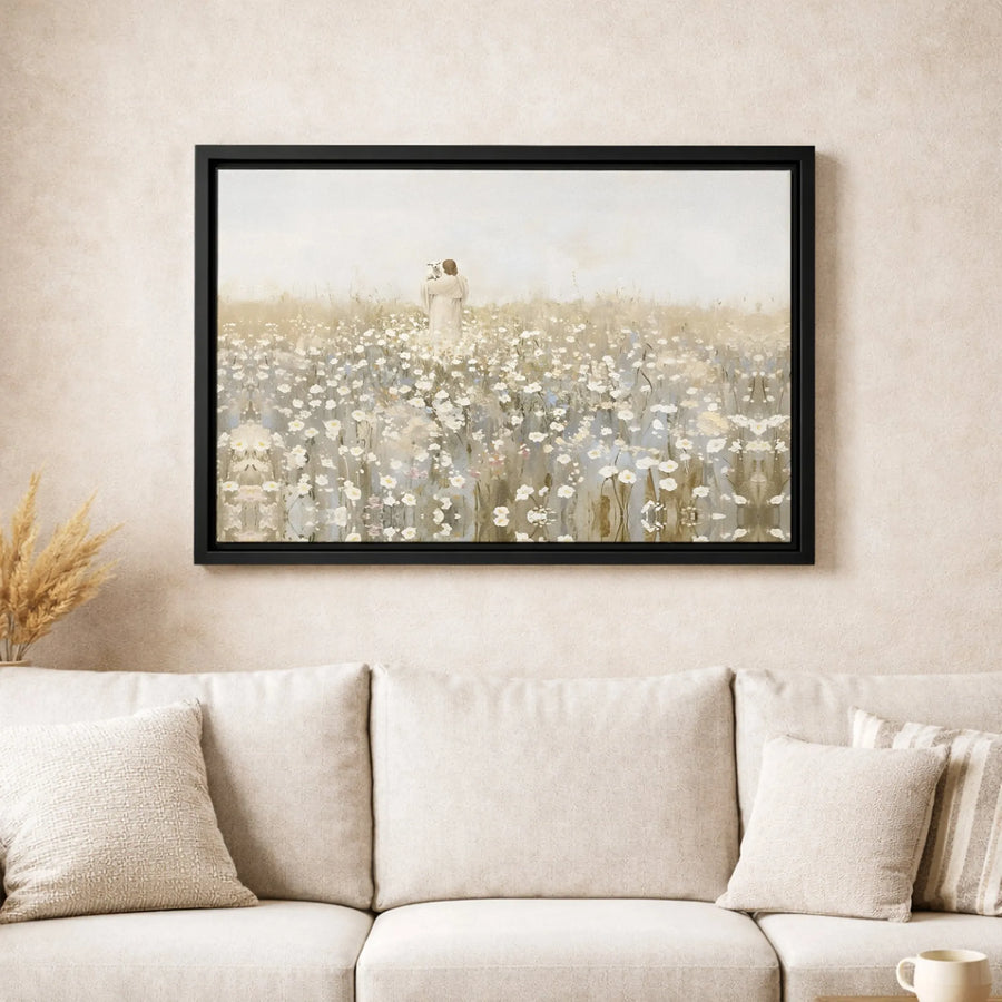 Jesus Holding A Lamb Canvas Print | Serene Meadow Floral Religious Wall Art | Premium Gallery-Wrapped Decor | Christian Home Gift For Believers
